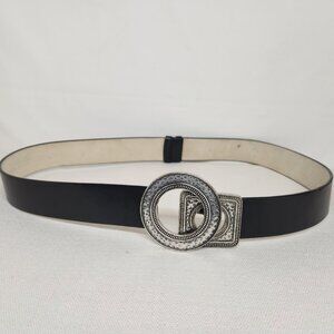 Chico’s Fashion Belt Buckle S/M 36” Waist Black / Silver Adjustable